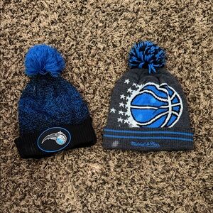 Mitchell & Ness Mens Pom Beanie Hat - Blue & Black